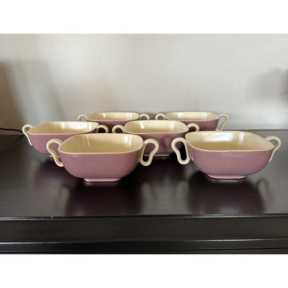 6 Franciscan Metropolitan Mauve Flat Cream Soup Bowls 1940 1957 Art Deco - Picture 10 of 10